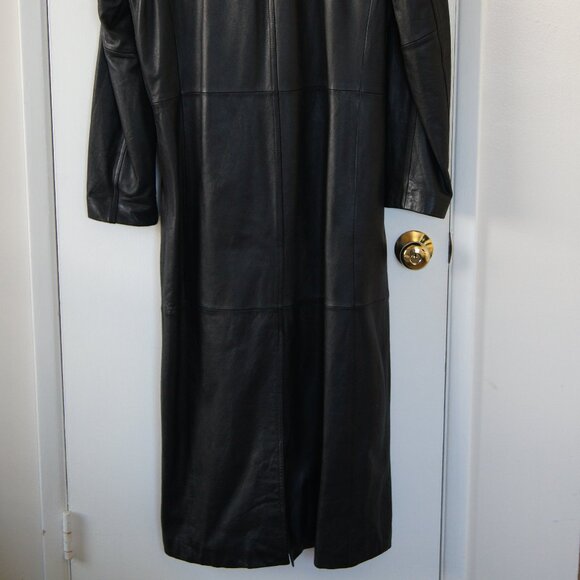 Pristine 2002 Vintage Wilsons Black Leather M. Julian Trench Coat - Picture 4 of 7